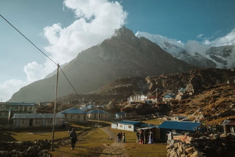 Kyanjin Gompa village with teahouses and mountain backdrop in Langtang Valley